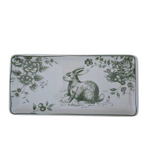Maxcera Toile Bunny Rabbit Green White Rectangular Serving Tray 10 5/8" New